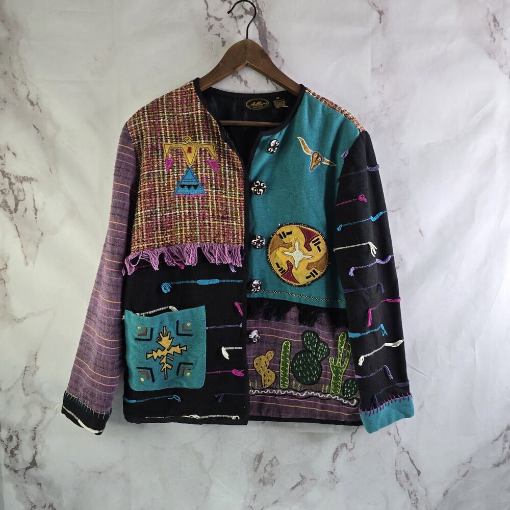 Allure Jacket Women Medium Black Artsy To Wear Cactus Southwestern Embroidered